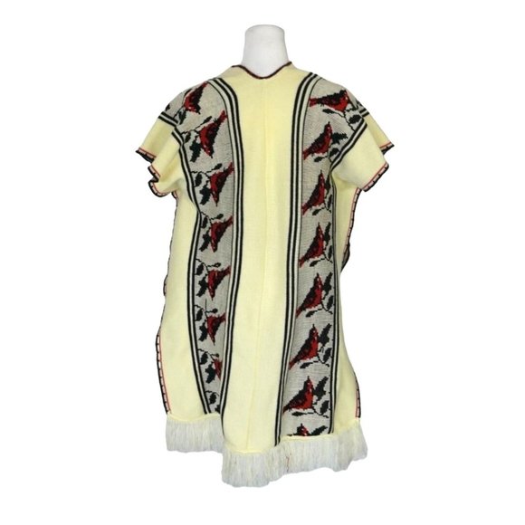 Vintage Poncho Serape Sleeveless Red Birds Ties at Collar Unisex One Size Fits M - Picture 5 of 9